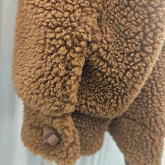 H&M Women's Teddy Sherpa Jacket Button Front Size 10 Brown Polyester - Picture 7 of 13